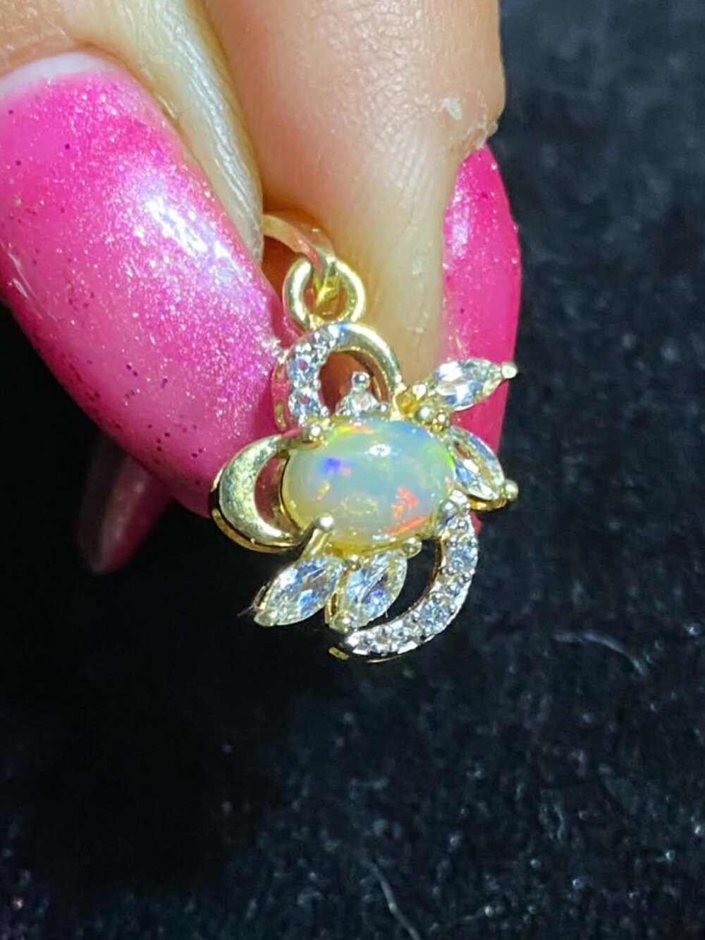 .925 Sterling Silver Gold Plated Natural Opal October Birthstone Cubic Zirconia
